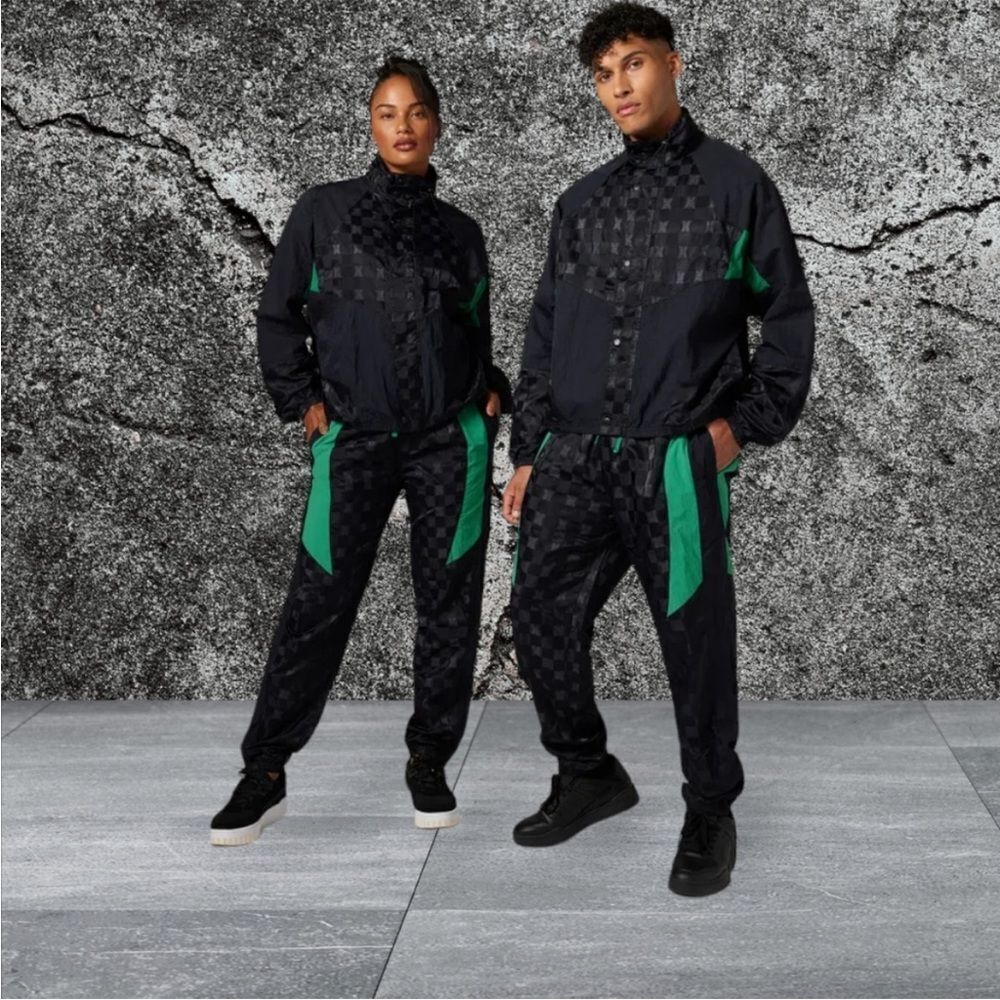 Savage X Fenty Sport Changeover Jogger Checkered Black Green Pants Modern NWT - Picture 2 of 13
